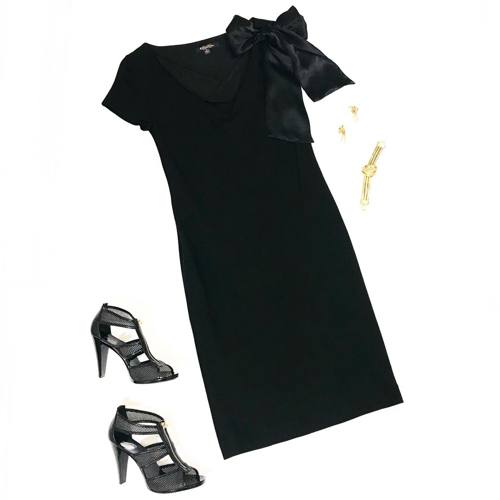 Brooks Brothers Black Merino Wool Silk Bow Dress